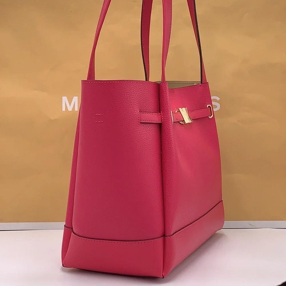 MICHAEL KORS Reed Large Logo Belted Shoulder Tote Bag Electric Pink